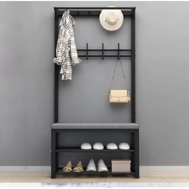 Imagem de Árvore De Salão 3 Em 1 Com Armazenamento De Sapatos Beh Entrada Beh Com Suporte De Armazenamento De Sapatos Casaco Com Estrutura De Metal E 4 Ganchos Removíveis, A, 80X33X170CM