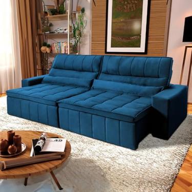 Imagem de Sofá Retrátil Reclinável Supremo 2,70m Suede Velut Azul Marinho Molas no Assento - King House