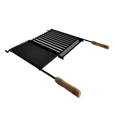 Imagem de Grelha Para Churrasco Esmaltada Com Chapa Auxiliar E Coletor De Gordura 77x65 Cm