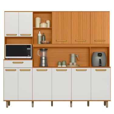 Imagem de Kit Armário Cozinha Pilar 11 Portas Freijó Off White Rip Frisado Poliman