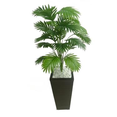Imagem de Planta Artificial Palmeira 18 ou 24 Folhas + Vaso Decorativo em Fita Sintética(Vaso GG Liso 24 fls)