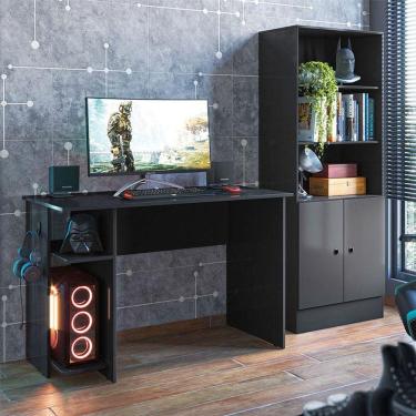 Imagem de Mesa para Computador 3875 e Armário Gamer 4095 Ambiente Preto Fosco - Qmovi