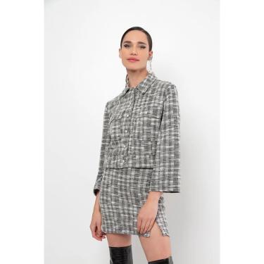 Imagem de Casaco Manga Longa Evasê Com Bolso Em Malha Jacquard Com Padronagem Xadrez-Feminino