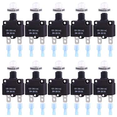 Imagem de Swpeet Disjuntor térmico de 30 unidades de 20 Amp com terminais de conexão rápida e kit sortido de tampas de botão à prova d'água, disjuntor de botão de pressão à prova d'água 32V CC 125/250VAC 50