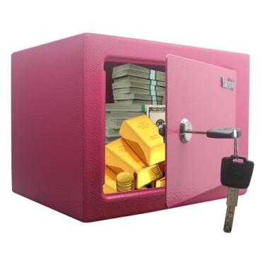 Imagem de Yuanshikj Caixa segura com trava para chave, caixa de segurança de aço, 23 cm L x 17 cm P x 17 cm A, pequeno cofre oculto para armazenamento de joias de dinheiro e escritório em casa (Rosa)