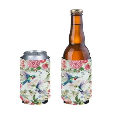 Imagem de INSTANTARTS Manga térmica de garrafa de cerveja de flor de beija-flor de 2 peças, mangas de lata de 473 ml, neoprene, antiderrapante, para garrafa de bebidas