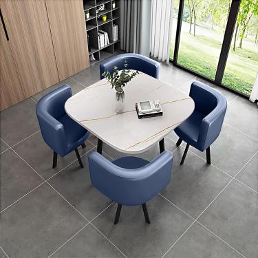 Imagem de Mesa De Jantar Redonda Para 4 Com Cadeiras Mesa De Mármore E Mesa De Cadeiras Quatro Cadeiras Mesa De Recepção De Escritório E Conjunto De Cadeir, Purple-square-leather, One Size