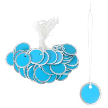 Imagem de PATIKIL Etiquetas de chave de aro de metal de 3,5 cm, pacote com 50, etiquetas de papel redondas em branco, chaveiros graváveis, identificadores com cordão atado para porta de carro, gaveta, chaveiro