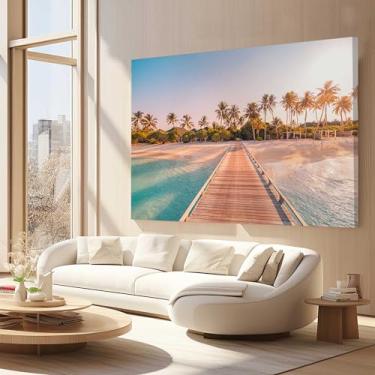 Imagem de Quadros Decorativos para Quarto Sala 90x60 Paisagem Praia Pier Horizontal Grande Escritório Hall