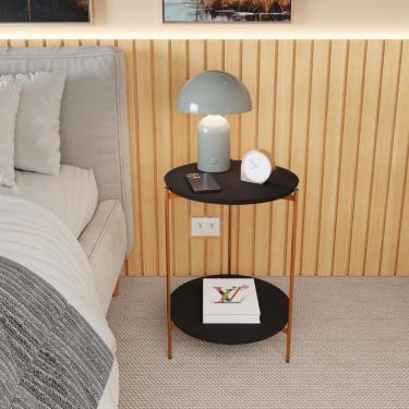 Imagem de Mesa De Apoio Lateral Nina Preto Com Pés De Ferro Bronze