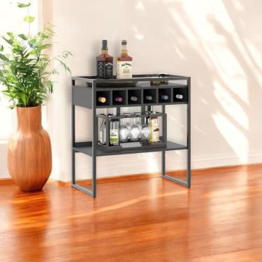 Imagem de Aparador Adega Bar Preto Onix Com Prateleira E Nichos Para Vinhos - Pleno
