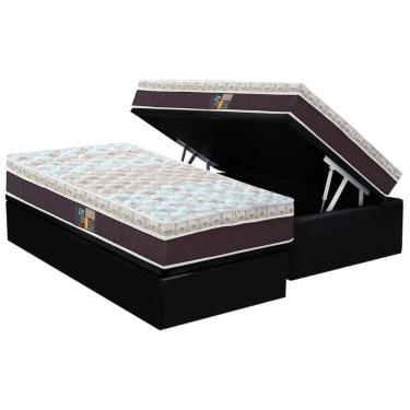 Imagem de Cama Box Baú Solteiro: Colchão Molas  Ensacadas Castor Class Híbrido + Base CRC Courano Black (88x188)