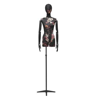 Imagem de Mannequin Torso de manequim feminino com suporte e cabeça, 59-83" de altura, corpo ajustável com tripé, suporte de metal, braço de madeira maciça(Black)