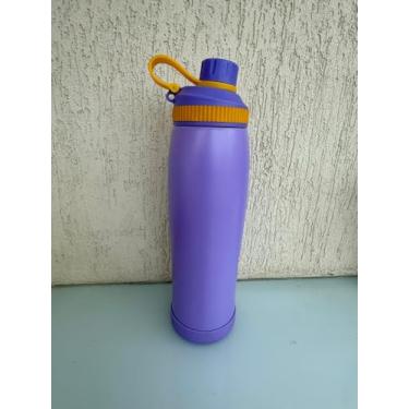 Imagem de Garrafa Térmica de Aço Inox com Base Protetora de Silicone e Alça de Cordinha e Parede Dupla de 600ML (Lilás)
