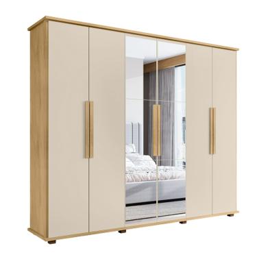 Imagem de Guarda-Roupa Casal Com Espelho 6 Portas 4 Gavetas Canadá Cinamomo/Off White – RV Móveis