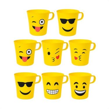 Imagem de Kit De Canecas Copo Xícara De Emoji Plástico Smile Crianças Rostinho Carinha (8)