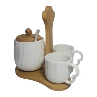 Imagem de Conjunto Xícaras para Café 90ml e Açucareiro de Cerâmica com Bambu Servir Convidados