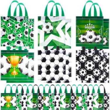Imagem de Sweetude 30 peças de sacos de lembrancinha de festa de futebol a granel de futebol não tecido sacos de presente com alças de lembrancinhas de festa de futebol suprimentos para esportes temáticos