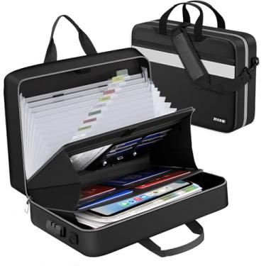 Imagem de ZOOPIP Organizador de arquivos sanfonado com cadeado, bolsa organizadora de documentos à prova de fogo com alça de ombro, pasta de arquivos expansível grande com 13 bolsos, armazenamento seguro