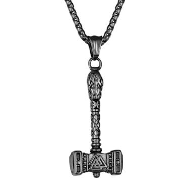 Imagem de Yaumatea Colar de runa viking, cruz celta, martelo de Thor e bússola – pingentes de aço inoxidável nórdico e celta em correntes de 60 cm – Joias de presente para homens e mulheres, regular, Aço
