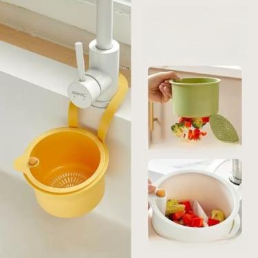 Imagem de Cesta de filtro de pia de cozinha, filtro de pendurar para torneira, escorredor de alimentos multifuncional, cesta de drenagem de cozinha de despejo automático, filtro de drenagem fácil com liberação