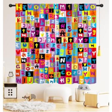 Imagem de LOMADIA Cortinas ABC alfabeto infantil, cortina de sala de aula, desenho animado, aprendizagem, fofo, colorido, volta às aulas, tratamentos de janela, cortinas para decoração de berçário, meninos