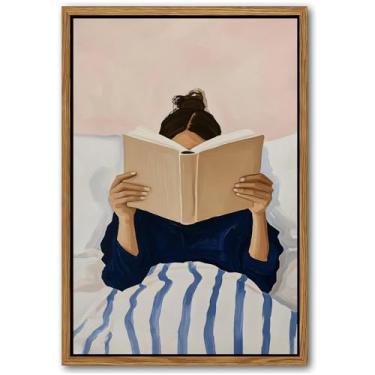 Imagem de Vintage Woman Reading in Bed Poster Book Lover Print Wall Art Reading Nook Library Wall Decor Whimsical Retro Posters para leitores e adolescentes, imagens estéticas para decoração de quarto de