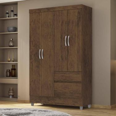 Imagem de Guarda Roupa Solteiro 4 Portas 2 Gavetas Exemplar Plus - Imbuia Rústico