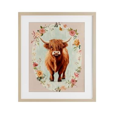 Imagem de Stupell Industries Impressão emoldurada de bétula de vaca com borda de flor de pêssego por Petal Prints Design, 40 x 33