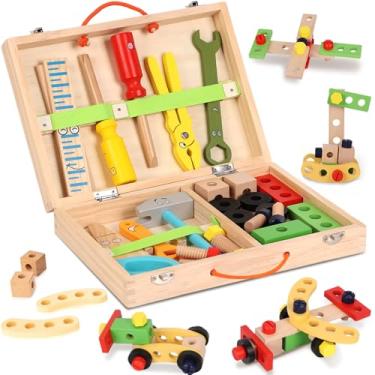 Imagem de Ferramentas Madeira Construção Kits, Bancada de Ferramentas em Madeira 34 Peças, Brinquedos Educativos