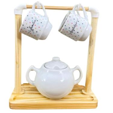 Imagem de Antilope Decor Porcelanas, Kit 4 Xicaras 80ml Açucareiro 250ml c/suporte - Póa Colorido