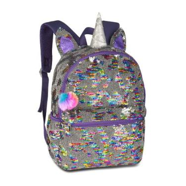Imagem de Mochila Escolar Unicórnio C/ Paetê Que Muda De Cor - Clio, Roxo