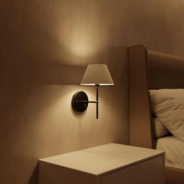 Imagem de Arandela De Parede Clássica Interruptor Com Cúpula Tecido Algodão Soquete E27 Bivolt (Chumbo Cup Branco)