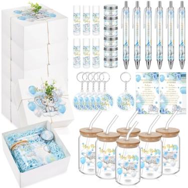 Imagem de Hoolerry 6 conjuntos de 72 peças de lembrancinhas de chá de bebê incluem copos de vidro, caixa de presente de chá de bebê, caneta de batom, vela chaveiro, escola, para convidados, presente de