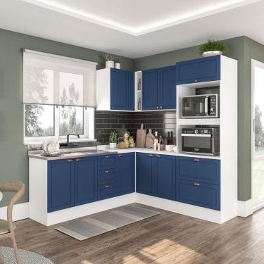 Imagem de Cozinha 6 Peças com Rodapé Pérola Yescasa Azul/Branco