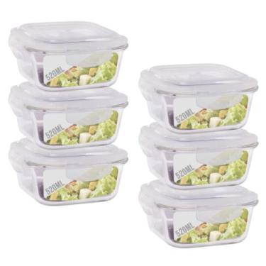 Imagem de Jogo 6 Pote Vidro 520ML Forno Microondas Quadrado Hermetico - QUALITY 