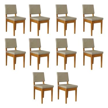 Imagem de Kit 10 Cadeiras 100% Madeira Maciça Encosto e Assento Estofado Miami Cerejeira/Palha