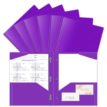 Imagem de Briartw Pacote com 6 pastas de plástico roxo escuro com garras e brads, tamanho carta, 2 bolsos e 3 pinos, para escola, faculdade, projetos criativos, estética real