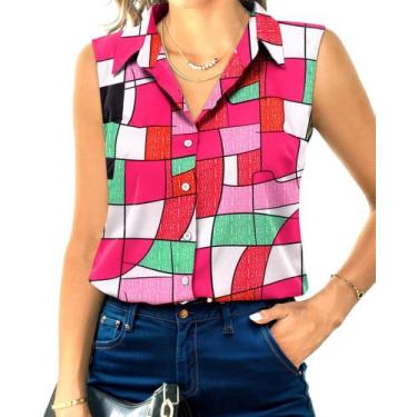 Imagem de Blusa HOTOUCH feminina sem mangas abotoada rosa