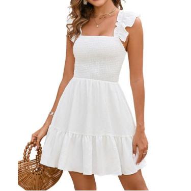 Imagem de Vestido GLNEGE Summer Graduation A-Line Ruffle branco feminino