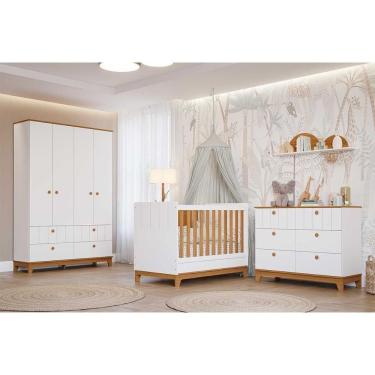 Imagem de Quarto Infantil Completo Biscoito 3 Peças (guarda Roupa+berço+cômoda) Qi106 Branco/nature - Permóbili Baby