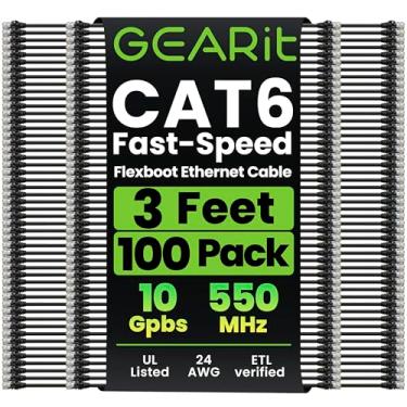 Imagem de Cabo Ethernet CAT6 Pacote com 10 – 3 pés GearIT Categoria 6 Fio de rede UTP CAT 6 (0,9 metros) Cabo de patch premium Snagless 36", Multicolorido, Preto, 3 Feet (100-Pack)