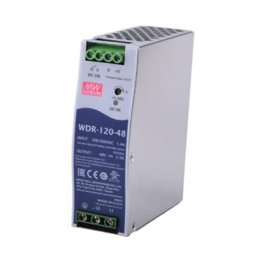 Imagem de Fonte de alimentação em trilho DIN Mean Well WDR-120-48 120W 48V 2,5A - Listada UL508, fonte de alimentação industrial confiável para aplicações de controle exigentes - Entrada 180-550VAC
