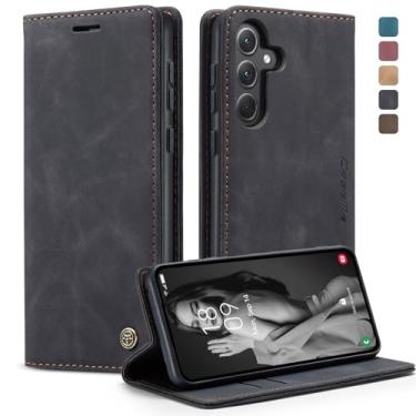 Imagem de Phernykas Capa carteira flip para Samsung Galaxy A55, capa fólio magnética de couro com suporte para cartão, suporte durável - capa protetora de telefone TPU à prova de choque - preta