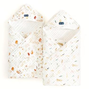 Imagem de GRSSDER Toalha com capuz de algodão musselina absorvente ultra macia pacote com 2 com padrões originais, tamanho extra grande 89 cm x 89 cm envoltório para recém-nascidos e crianças pequenas