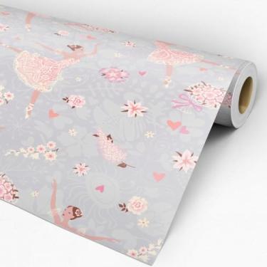 Imagem de Papel de Parede BAILARINA Lilás Rolo 5m x 45cm Autocolante Quarto Infantil Menina