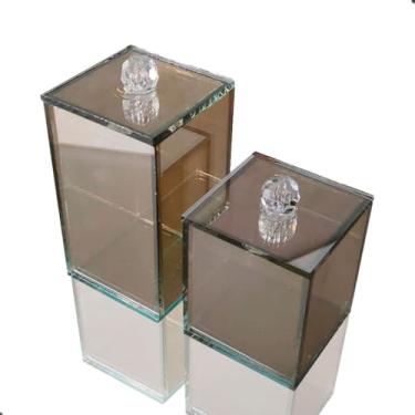 Imagem de Porta Algodão + Porta Cotonete Kit Banheiro Lavabo Luxo Vidro Acessórios Organizadores para Banheiro (Refleta Cristal)