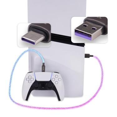 Imagem de playvital 3.28FT Illuminated Charging Cable for ps5 Controller (2-Pack), USB Type C Charging Cord for Xbox Core/Elite Series 2 / Switch 2 Pro Controller, Universal LED Light Up Data Cord for Gamepad