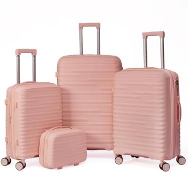 Imagem de Conjunto Jogo Malas De Viagem PMG+Frasqueira Polipropileno De Bordo 10Kg Anac Pequena, Média 23Kg, Grande 32Kg E Frasqueira Rígida 8 Rodas 360 Resistente (ROSA CLARO, 4-Peças (P/M/G/PP))