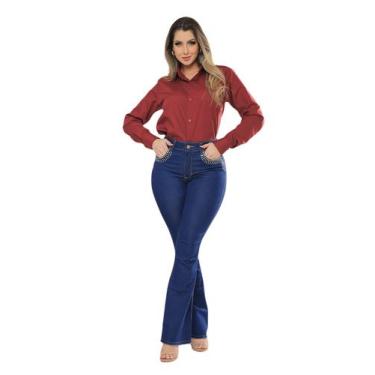 Imagem de KIT Feminino 2 Peças- Calça Feminina Flare Jeans Escuro com Strass ao 
